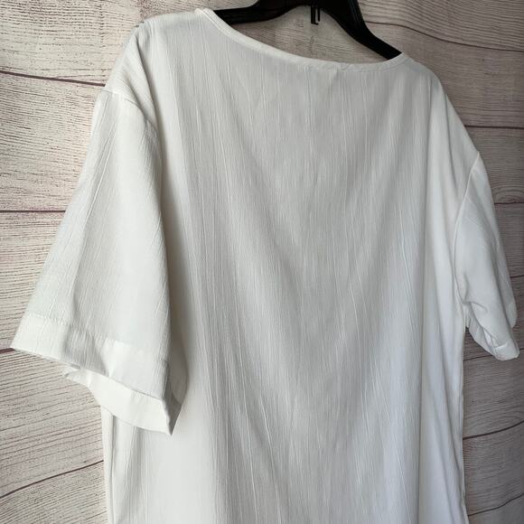 Vintage Melrose White Blouse with Silver Leaf Short Sleeve Long Size M - Picture 11 of 12